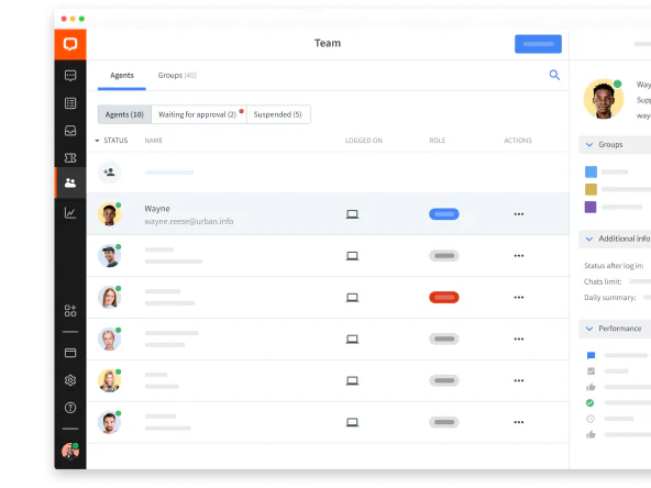 Team management in LiveChat® web app